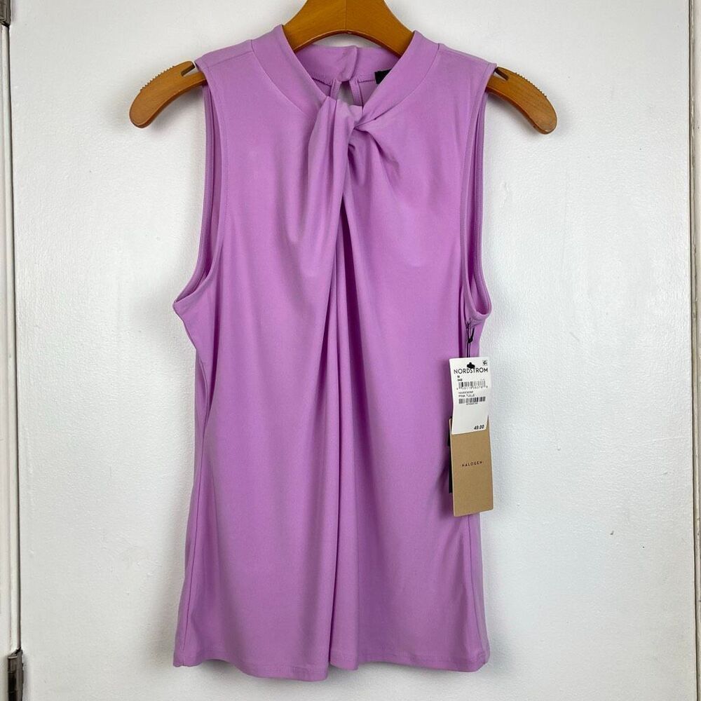 Halogen‎ Nordstrom Pink Tulle Twisted Round Neck Sleeveless Blouse Top Office M